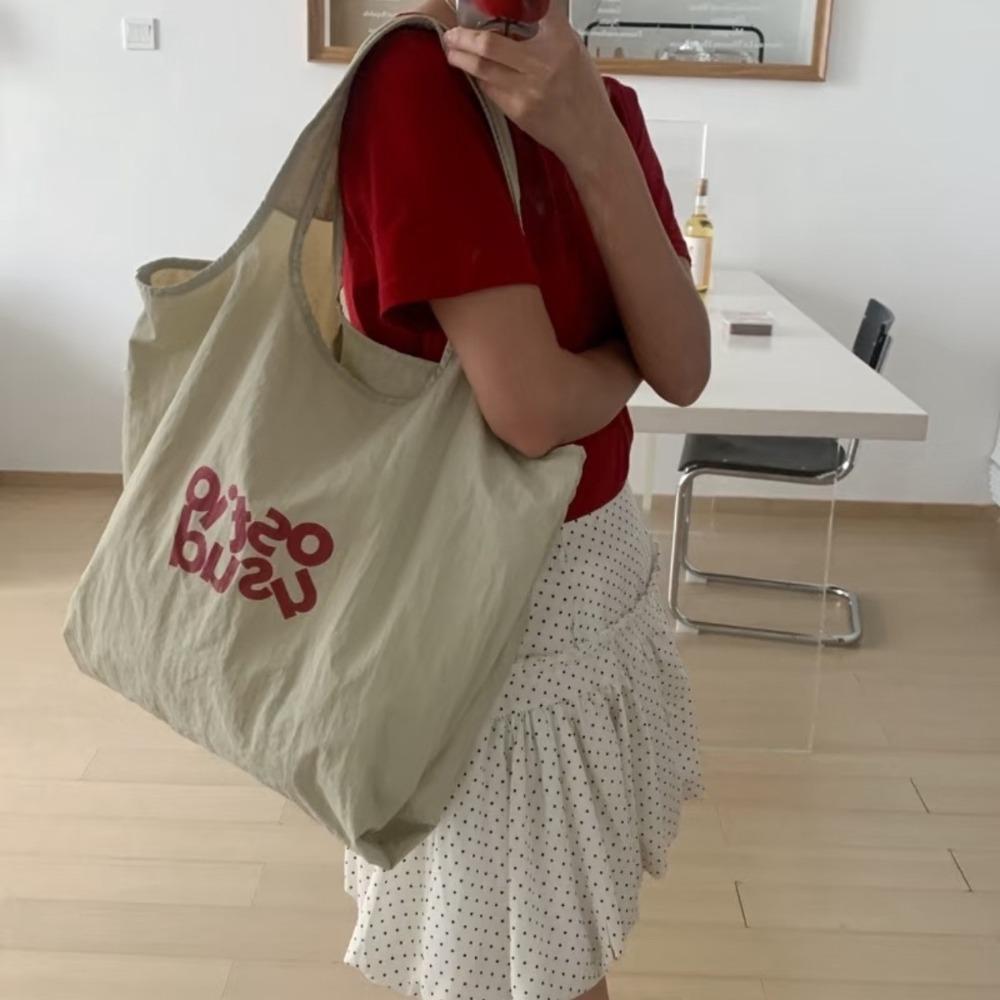 New Korean Lazy Wind Letter Nylon Large Capacity Tote Bag Simple Student Class Commuter Canvas Bag