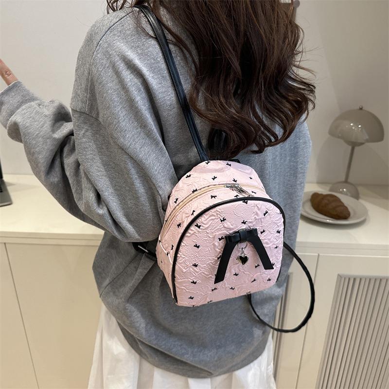 New Girl Bow Seersucker Sweet Shoulder Small Bag Backpack Girls Portable Small Bag Small Fresh