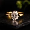 Oval Cut Cubic Zirconia Ring – Yellow Gold Plated Solitaire, Pave Split Shank, Engagement, Wedding, Promise, Anniversary Gift