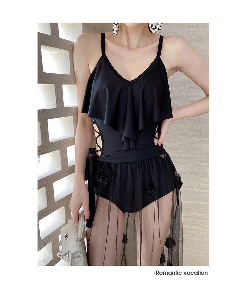 2025 Korean Style Women's One-Piece Swimsuit - Slimming, Conservative, Belly-Concealing, Small Chest Support, Sexy Solid Color Design
