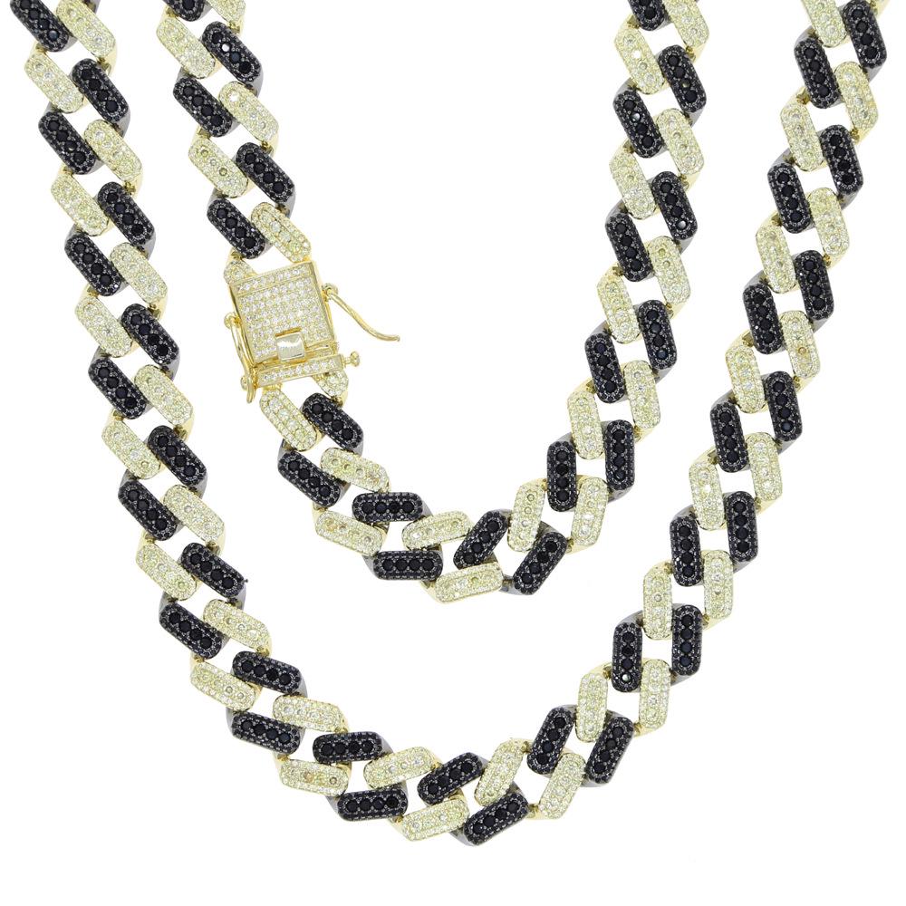 

Hip-Hop Two-Tone Iced Out Diamond Men s 15mm Cuban Chain 46cm