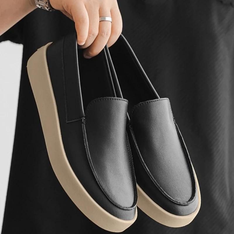 

Le Fu Shoes Men Thick Soled Black Shoes Comfortable Slip on Classic Office Dress Casual Walking Shoe 2025 New Edition Skateboard 39