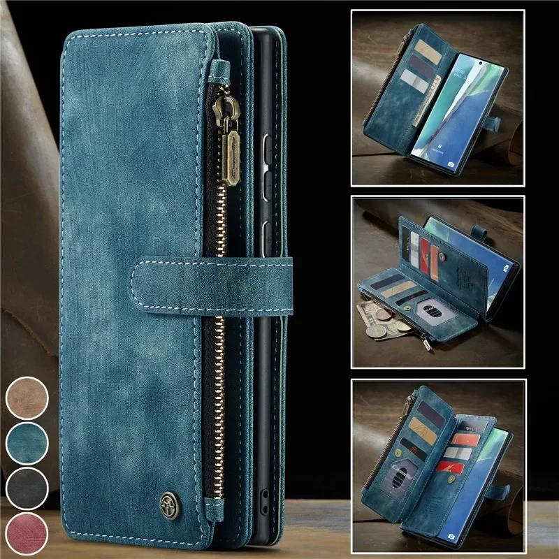 Leather Wallet Card Phone Case For Samsung Galaxy S26 Plus S25 Ultra S24 FE S23 S22 S21 S20 Zipper Purse Flip Stand Cover Coque