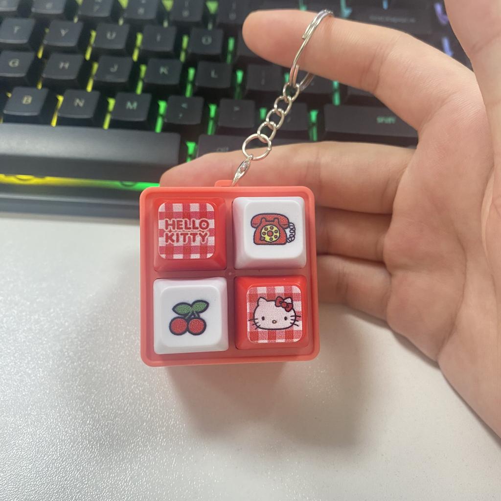 Hello Kitty LED Light Fidget Toy Keychain, Cute Mini Keyboard Press Pendant, Kawaii Cartoon Bag Charm Stress Relief Gift