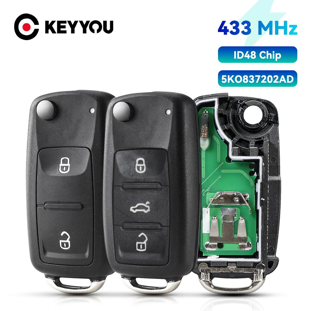 KEYYOU 434MHz ID48 Chip 5K0837202AD Car Remote Key for Volkswagen GOLF PASSAT Tiguan Polo Jetta Beetle Hella