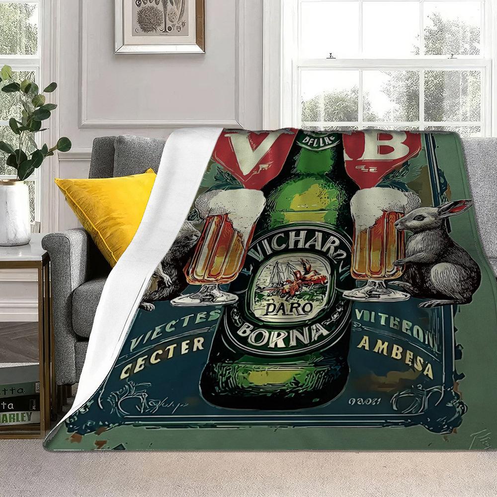 Retro VB Beer Logo Pattern Flannel Printed Blanket Suitable for All Seasons Suitable for Living Room Office Sofa and Travel