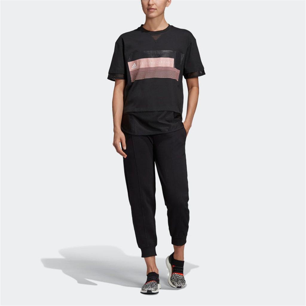 adidas By Stella McCartney Women's Mesh Panel Training Tee Black Pink DT9226