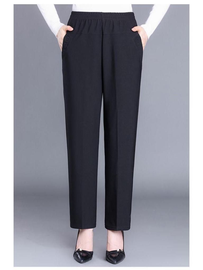 High-Waisted Velvet Elastic Pants for Middle-Aged and Elderly Women - Winter/Autumn Style