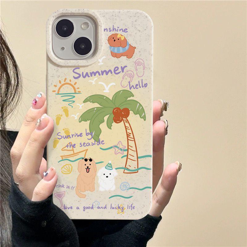 

Beach Coconut Tree Puppy Phone Case for iPhone 11/12/13/14 Pro Max, XS, and XR - Soft, All-Inclusive Design iPhone 11