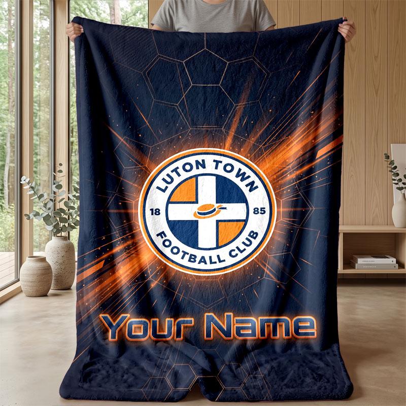 Luton Town Custom Name Text Flannel Blanket Soccer Logo Personalized Fleece Throw Blanket Special Gift For Sofa Bedroom Home