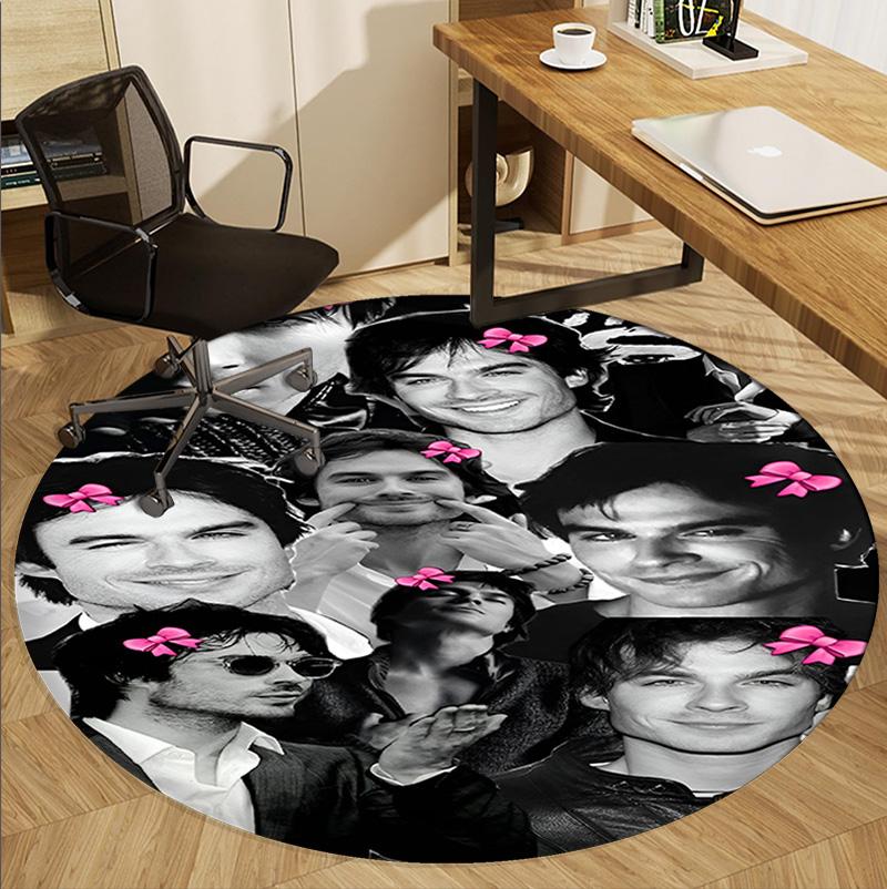 Damon Salvatore Pattern Round Rug, Indoor/Outdoor Mat, for Picnic, Gameroom, Bedroom, Office, Living Room, Home Decor Carpet, Birthday Gift