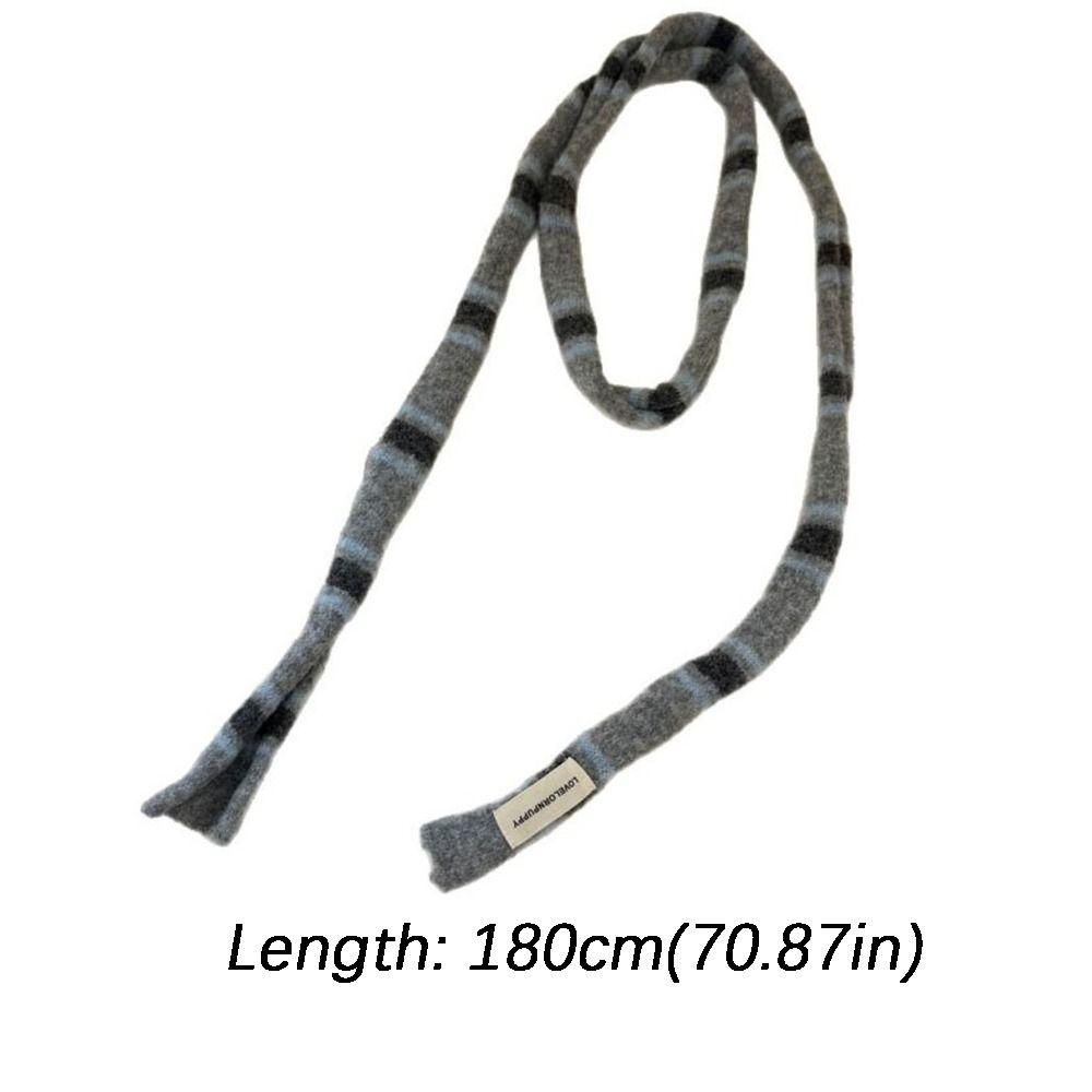 Korean Knitted Striped Skinny Scarf Stackable Wear Warm Decorative Scarf DIY Soft Long Narrow Scarf Fashion Match