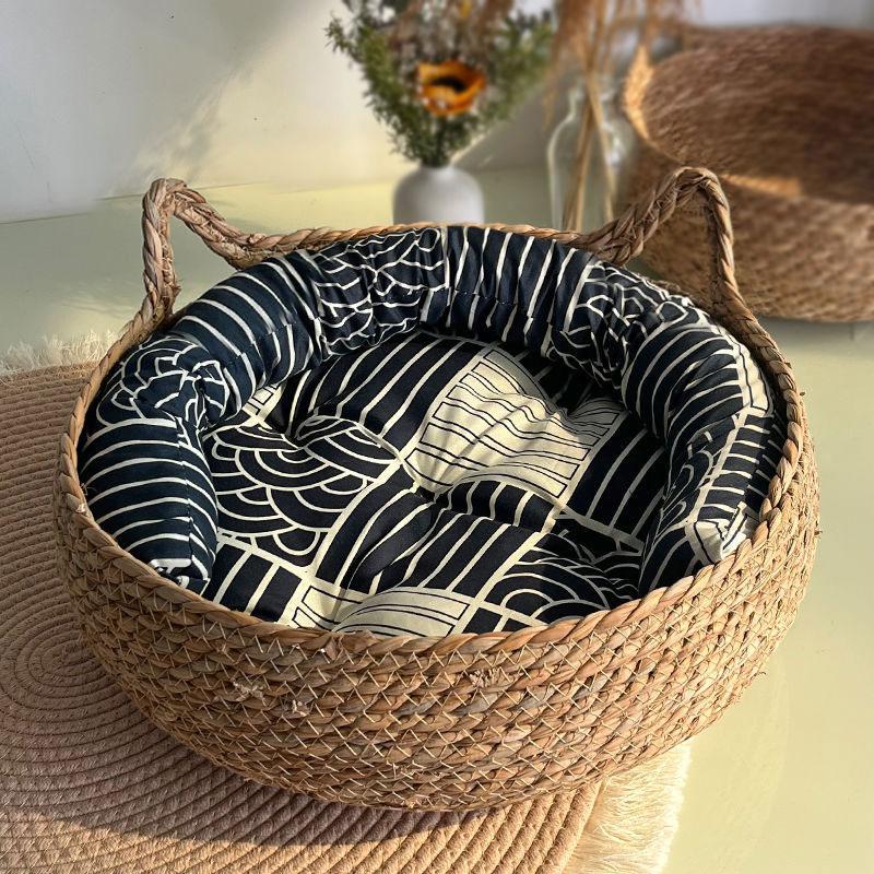 1PC Summer Cool Nest Univerzální ratanový pelíšek pro kočky Hnízdo pro kočky Košík do hnízda pro kočky Prodyšný