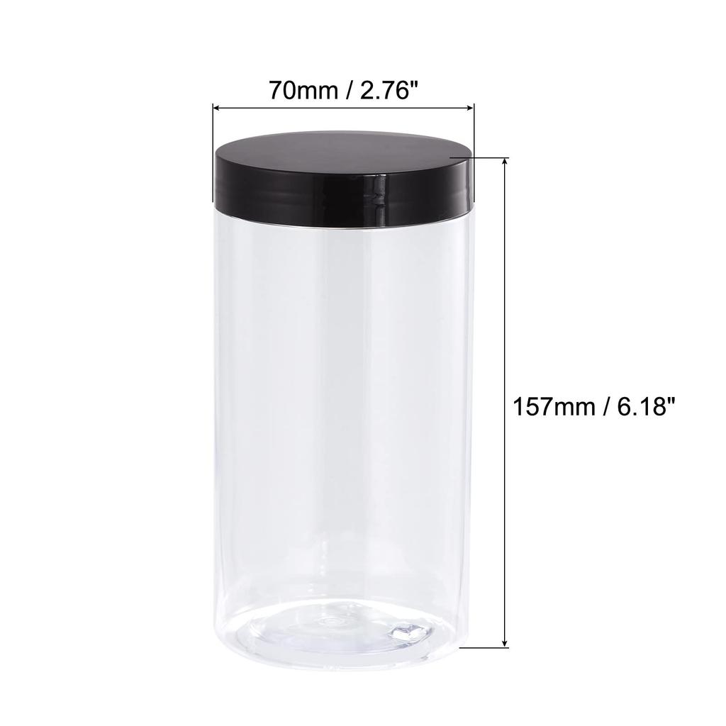 uxcell Round Plastic Jars with Black Screw Top Clear Empty Containers for Storage and Wide 4 Pieces Lid, Organization, Mouth, 1500ml,