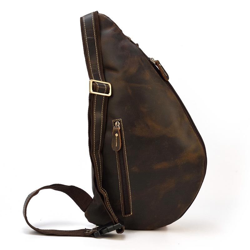 Wind Retro Men'S Breast Bag, Crazy Horse Leather Men'S Oblique Span Bag, Genuine Leather Casual Outdoor Travel Bag, Shoulder Bag.