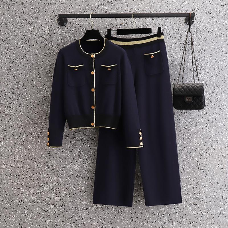 Plus Size Spring & Autumn Two-Piece Set for Middle-Aged & Elderly Women - Fragrant Style Long Sleeve Top & Wide-Leg Pants (Fits Up to 200 Jin)