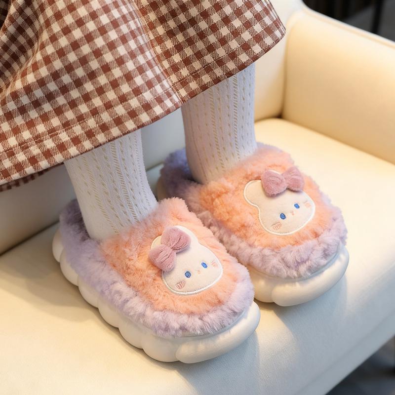 Hausschuhe aus Baumwolle mit Cartoon-Motiven für Damen und Kinder – für drinnen, warmes Hasen- und Bärenmotiv, Partnerlook für Eltern und Kinder, bequem für Herbst und Winter, auch als Unisex-Variante erhältlich