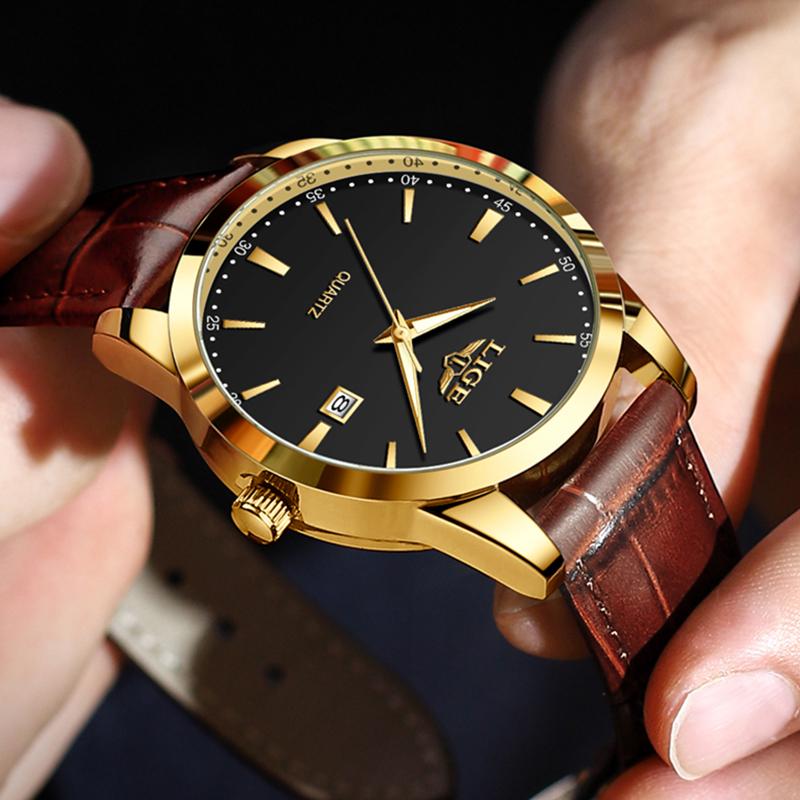 Classic Men's Watch Quartz Leather Strap Waterproof Man Wristwatches Business Casual Watches for Men Relogios Masculino+BOX