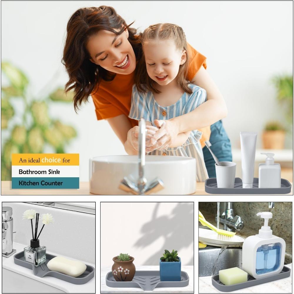 Silicone Bathroom Soap Dishes and Kitchen Sink Organizer, Sponge Holder, Dish Soap Tray, Idear for Dispenser, Scrubber,Bottle,Cup on Sink
