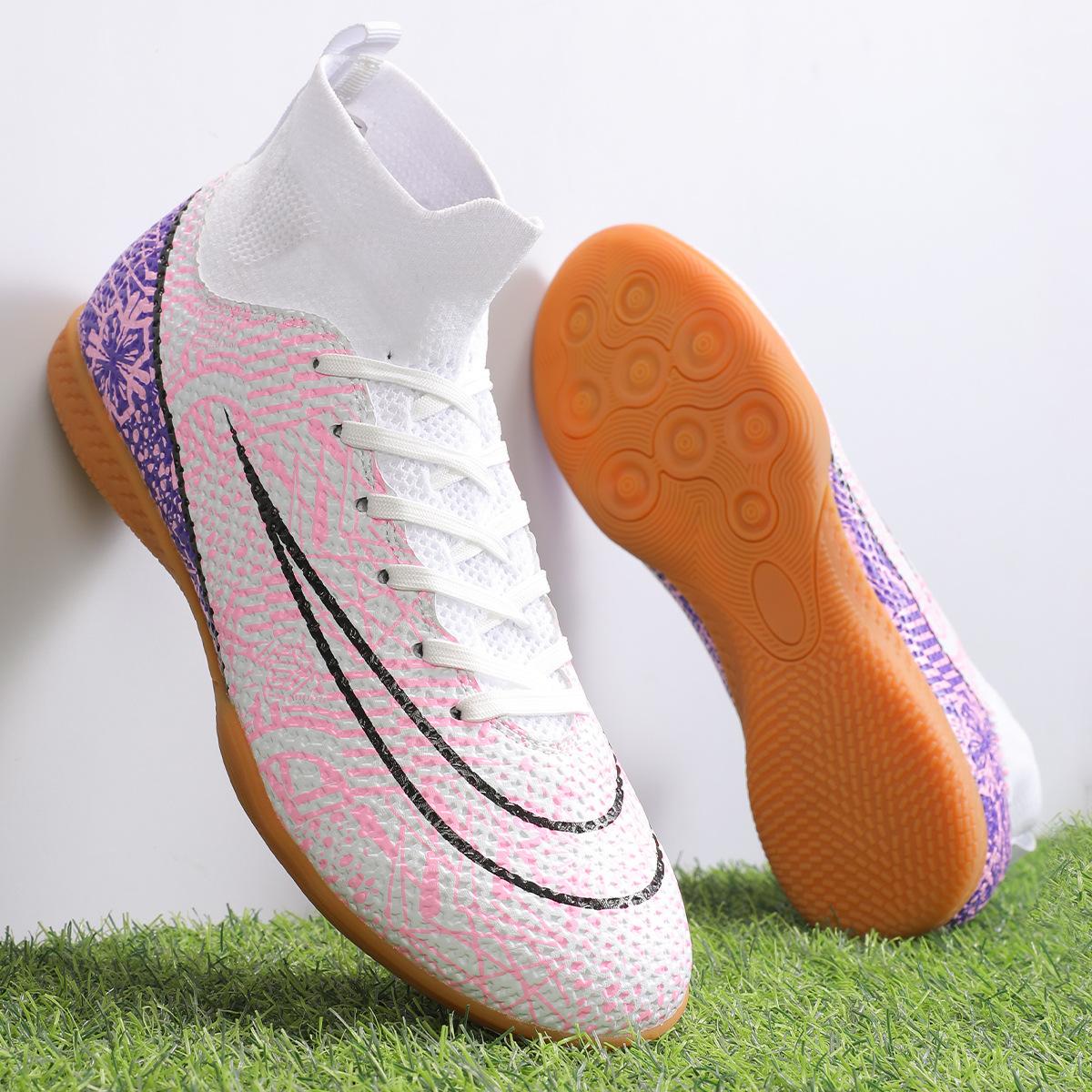 

High-top football shoes with artificial turf nails and leather feet for boys and girls to train shoes 35 розовый