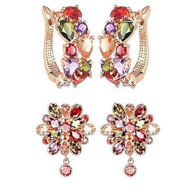 Jewellery Earrings for Women Combo Set of Two Multi-Color Crystal Earings Ear Rings for Girls and Women