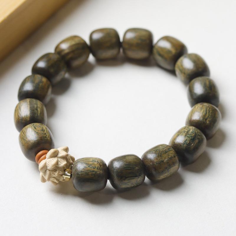 Green Sandalwood Double Strand Buddhist Bead Bracelet: 0.6 Jade Style for Men and Women
