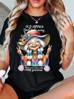 Retro Hippie Grandma T-Shirt - Non-Fading Short Sleeve Round Neck Top with Vintage 60 70 Hippie Styl