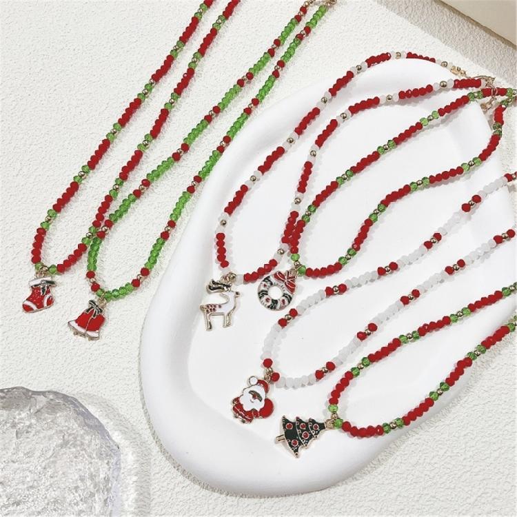 Cartoon Christmas Pendant Necklace Holiday Beaded Necklace Statement Jewelry