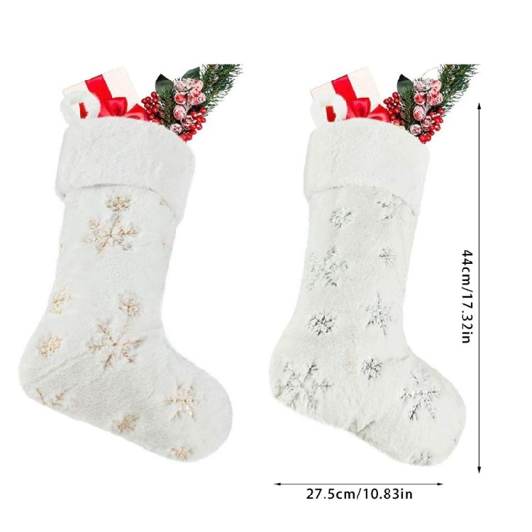 Winter White Christmas Stocking Hanging Bag Decoration Soft Textured Design Gift Storage Holiday Essential