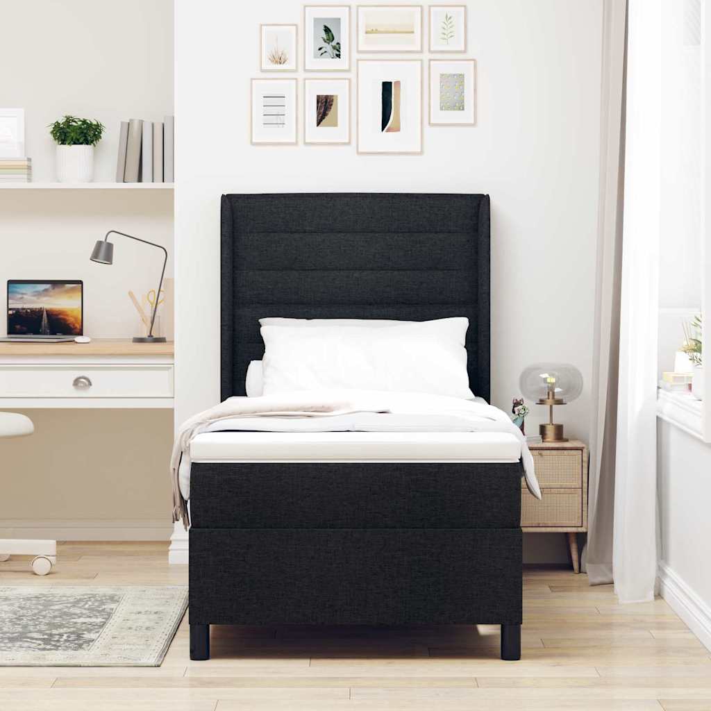 Box Spring Bed with Mattress Black 190 x 90 cm Fabric