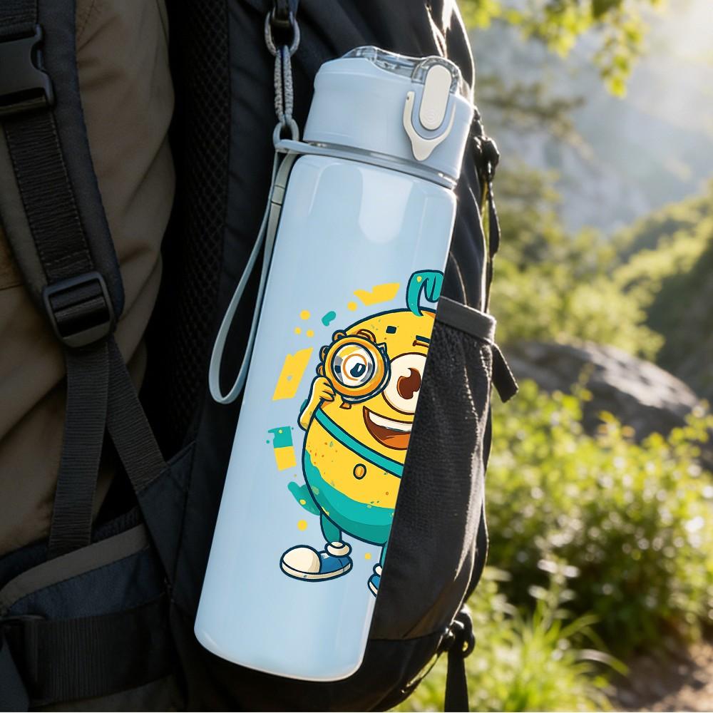 1PC Minion Cute Cartoon 750ml Color Plastic Sports Water Bottle Leakproof Flip Straw Lid Suitable for Sports Office Home Use
