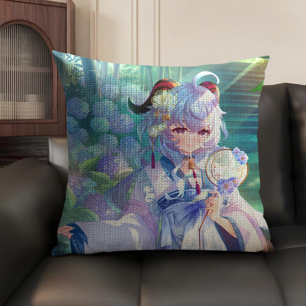 Ganyu Genshin Impact Cushion Cover Natural Linen Organic Fabric DoubleSided Printing Sofa Home Decor Gift Pillow Case