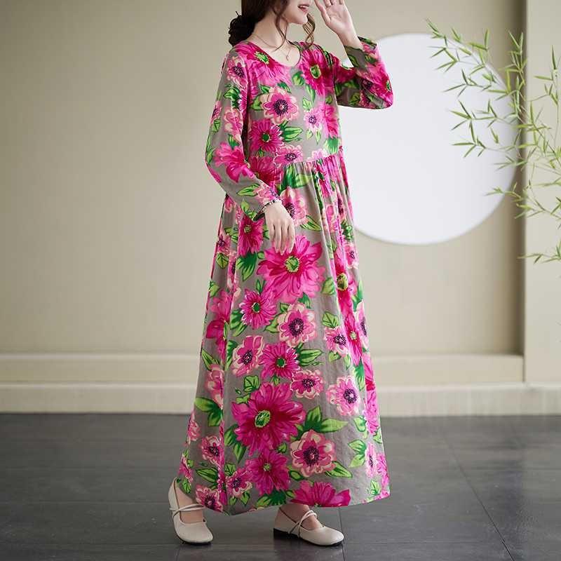 Vintage Long Skirt Flesh Covering Dress