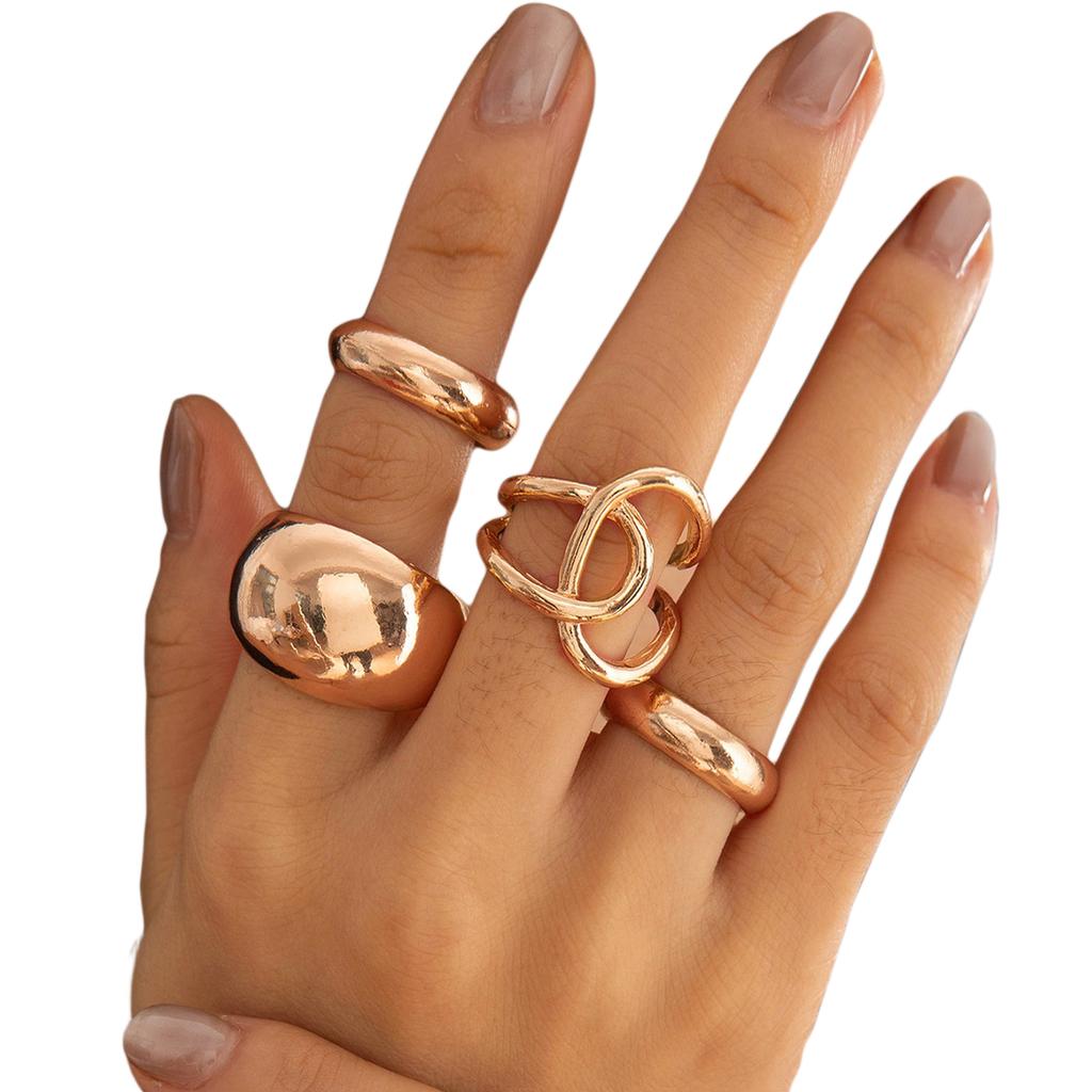 Fashion Women's 4 Piece Ring Set - Ladies Ring Metal Ring Glossy Ring Metal Ring Holiday Gift