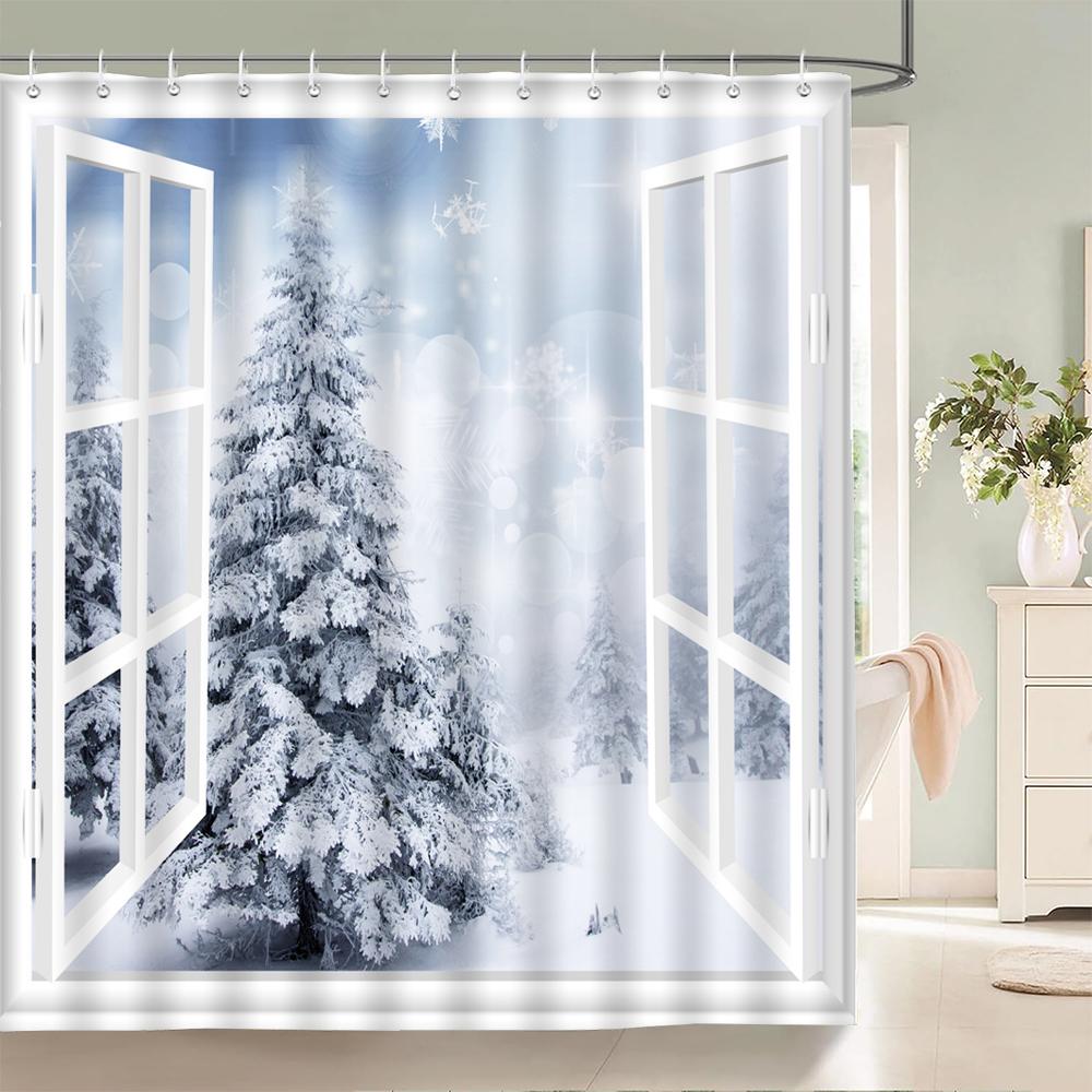3D Printed Winter Snow Scenery Bathroom Shower Curtain Waterproof Polyester Home Decor With Hook Shower Curtain 180*200Cm
