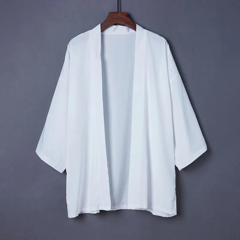 Japanske kimonoskjorter for menn Uformelt åpen søm Lett Yukata mote svart cardigan 3/4-ermet yttertøy til sommerferien