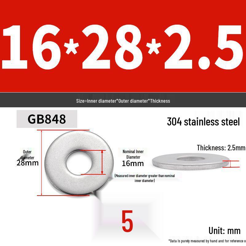 304 Stainless Steel Enlarged Flat Washer Ring (Sizes: M1.6-M22)