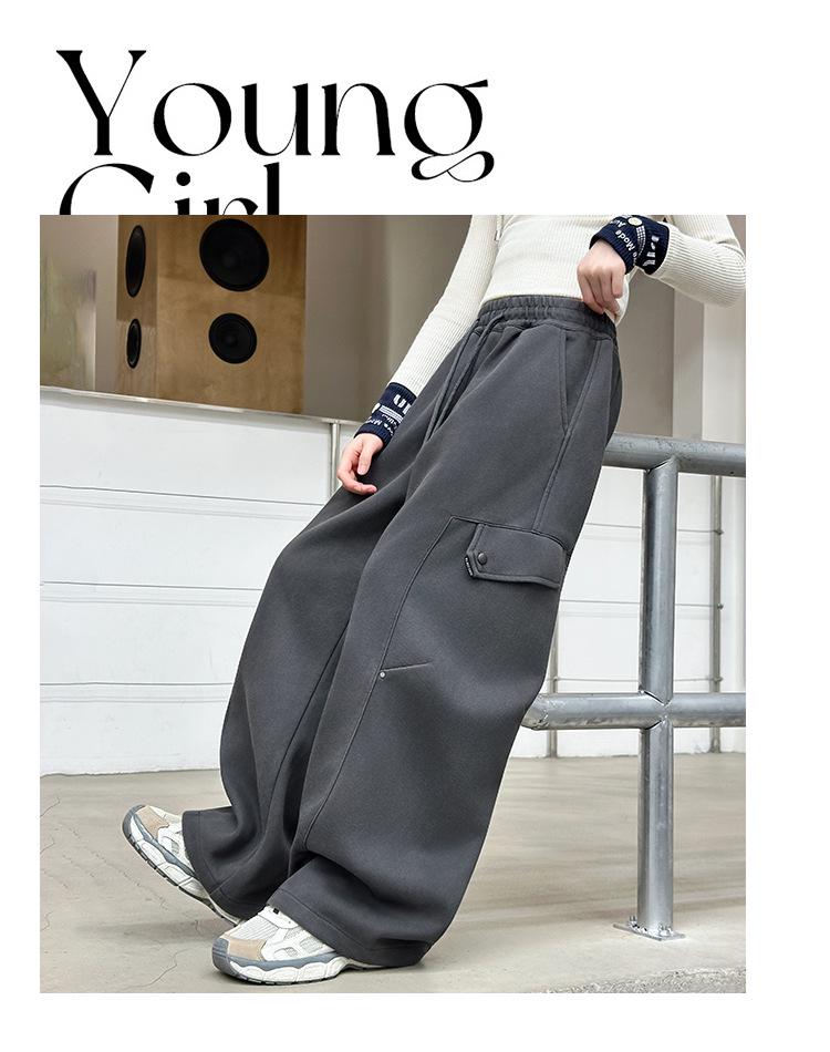 Girls' Stylish Fleece-Lined Cargo Pants - Autumn/Winter 2025, Thickened Straight-Leg for Jazz Dance & Everyday Wear