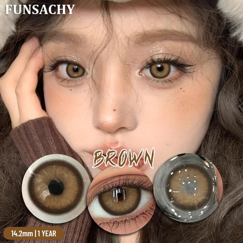 FUNSACHY 2PCS Contact Lenses Fashion Korean Brown Lenses for Eyes Grey Colored Contacts Cosmetics Blue Beauty Pupil Yearly Use