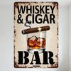Vintage Whiskey & Sigaren Metalen Blikbord Bar Decoratie met Glas & Rook Illustratie Verouderde Roestige Look voor Man Cave Club Huis Muurkunst