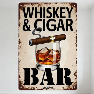 Letrero Metálico Vintage de Lata para Whiskey y Cigarros Decoración de Bar con Ilustración de Humo y Vidrio Aspecto Oxidado Envejecido para Cueva de Hombre Club Decoración de Pared del Hogar
