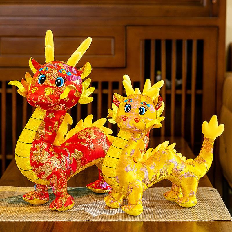 Year of The Dragon Mascot Plush Toy Tang Suit Simulated Dragon Doll Zodiac Chinese Dragon Doll