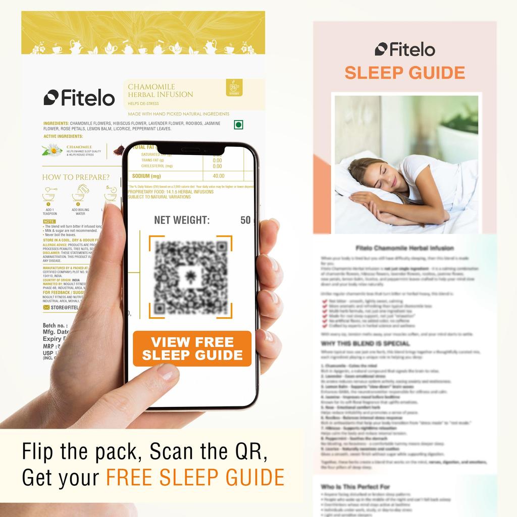 Fitelo Chamomile Deep Sleep Tea (PACK OF 2) | Helps In Relaxing Body & Mind | Premium Chamomile, Hibiscus & Lavender Blend | Natural Cafeine