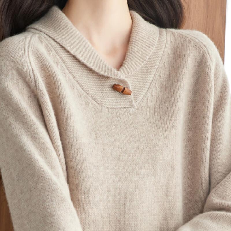 Srcr Women's 100% Wool Relaxed Fit Retro Turn-Down Collar Sweater