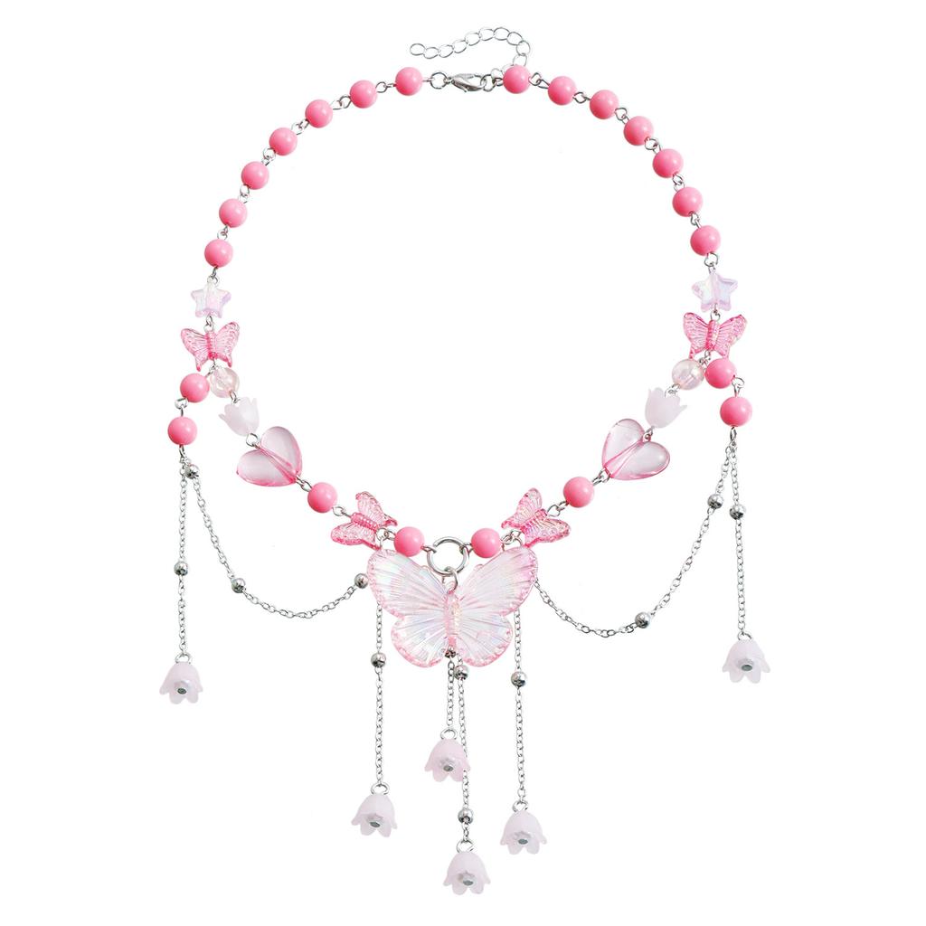 Accessories, Spice Girl Beaded Y2K Necklace Love Imitation Pearl Butterfly Choker Tassel Necklace