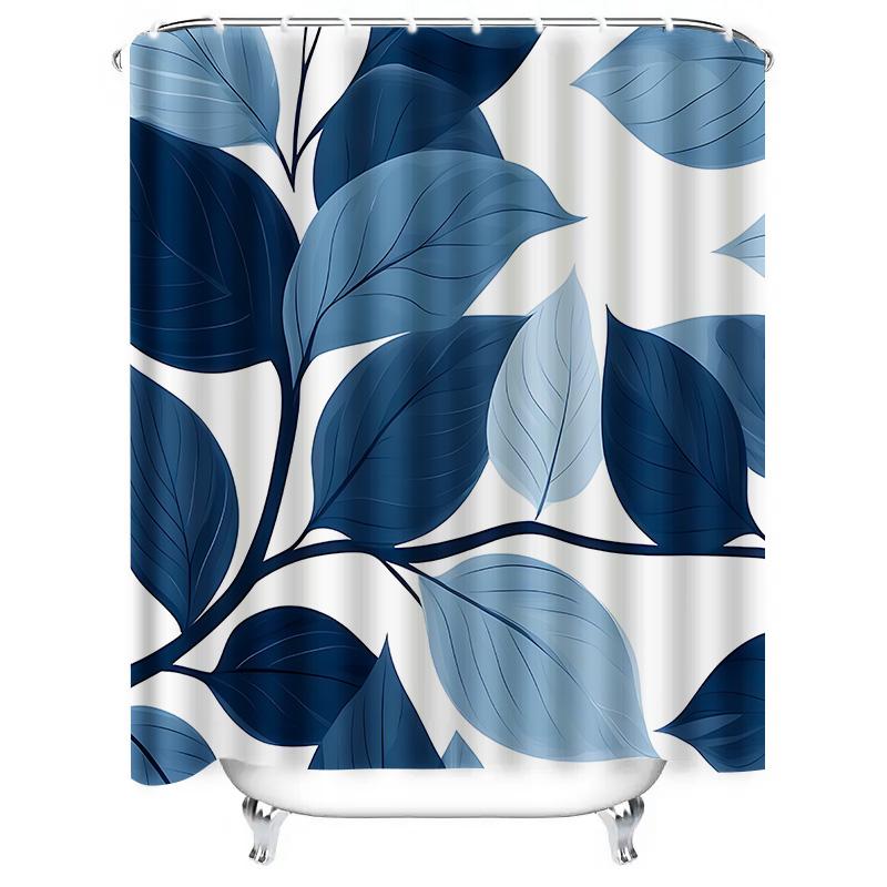 Blue Leaf Pattern Shower Curtain for Bathroom - Waterproof and Durable with Modern Design  Waterproof Polyester  Durable Fabric