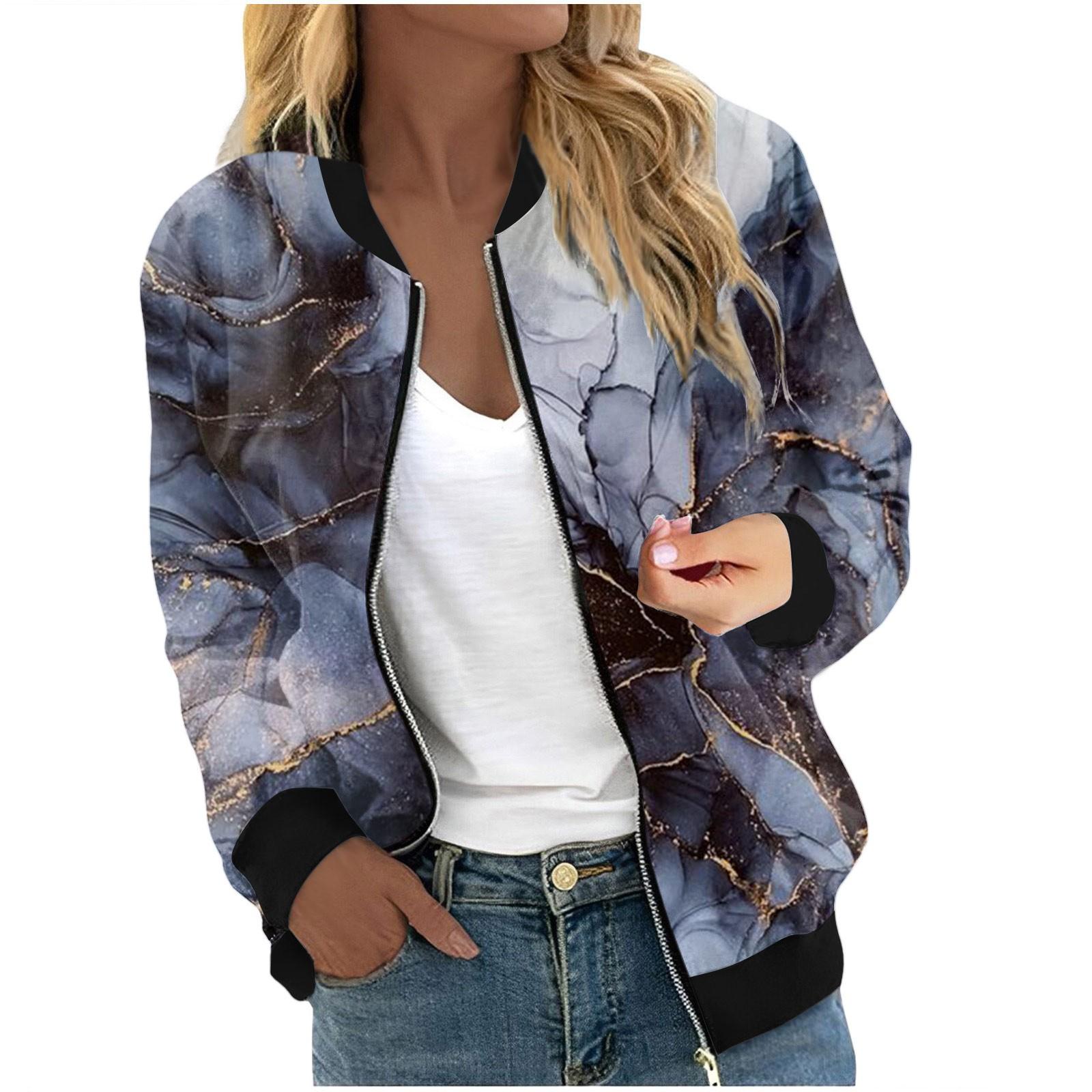 

Куртки для женщин, легкие укороченные куртки с длинным рукавом на молнии, модная верхняя одежда с принтом, повседневные стеганые куртки с карманами L тёмно-синий