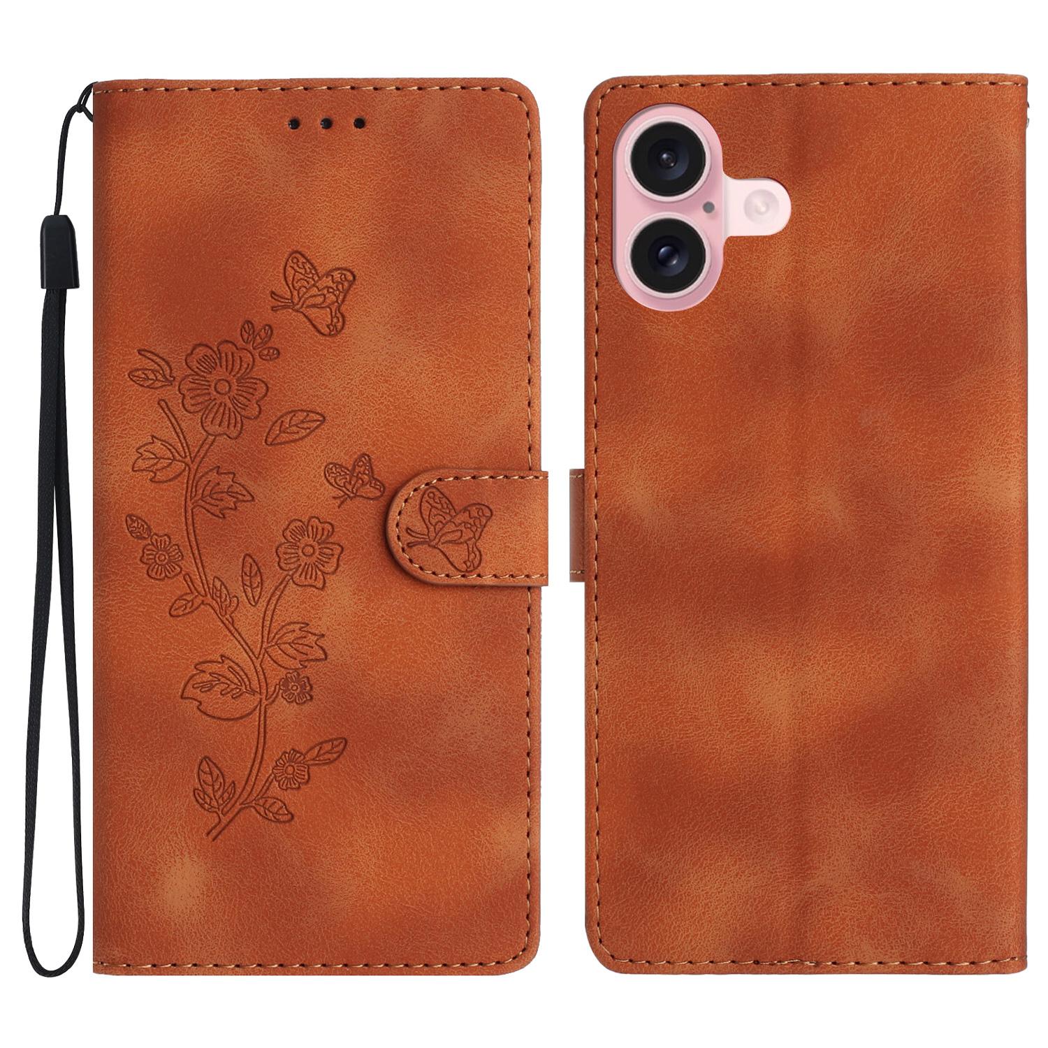 

For iPhone 16 Case Imprinted Flower Leather Phone Cover Wallet with Card Holder