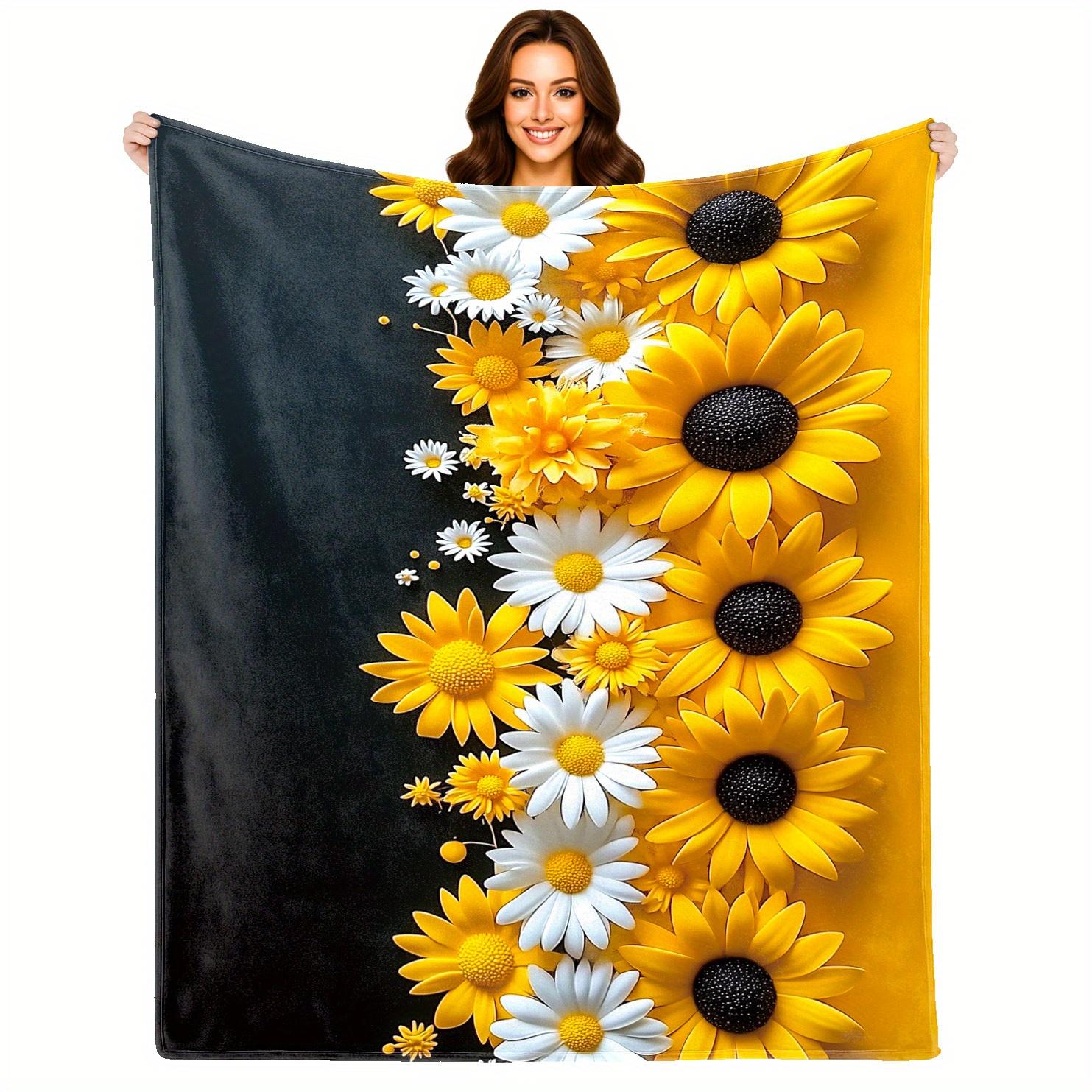 

VIKAMA Black Gold Sunflower Flannel Throw Blanket Lint-Free Lounge Blanket Afternoon Tea Gift Bedroom Throw 75x90cm