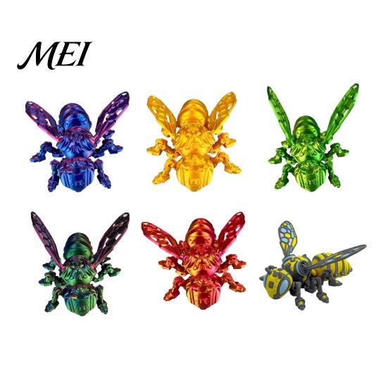 Collectible Bee Figure 3D Printed Mechanical Figurine, Hornet Ornament with Movable Joints, Articulated Wasp Desktop Model Fidget Toy, Insect